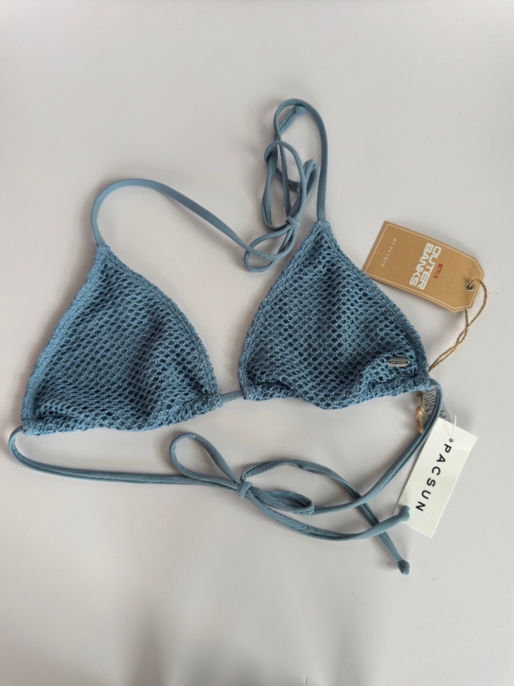 PacSun Outer Banks Blue Crochet Triangle Bikini Top Large NWT